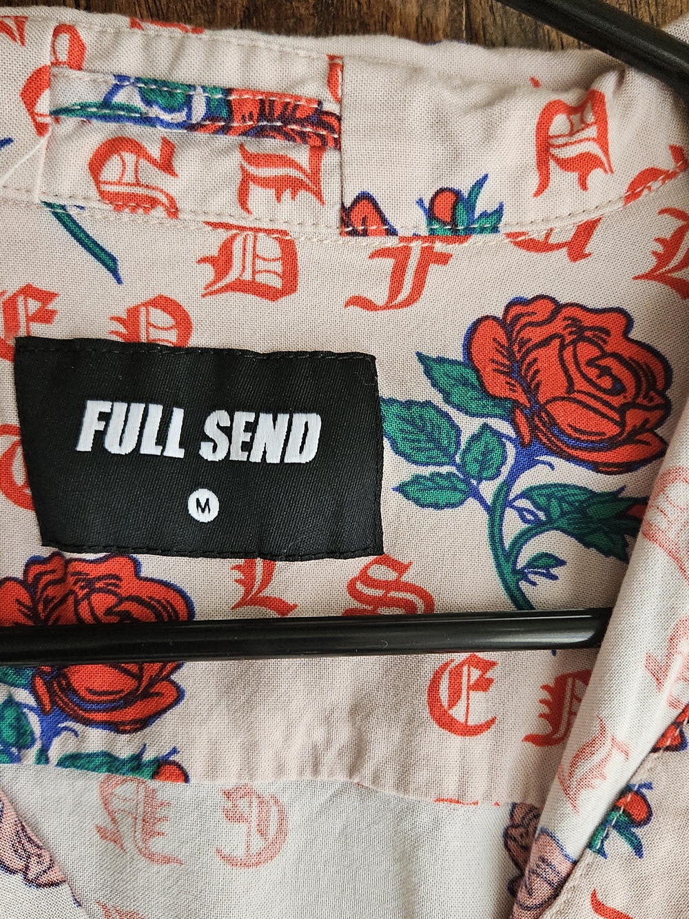 Men's FULL SEND Button-Down Shirt with Red Rose Print - Picture 4 of 6